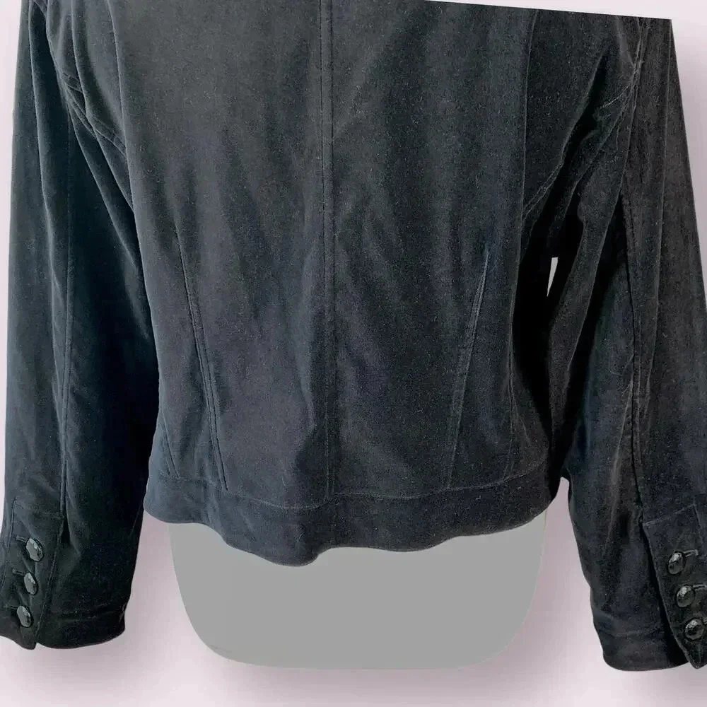 Chico's Vintage Casual Velvet Cropped Open Blazer Jacket Lined Size XL/16 Black - Picture 10 of 16